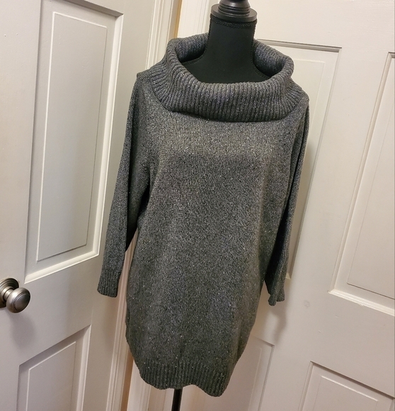 Charter Club Oversized CowlNeck Charcoal Gray with Silver Metallic Siz 2X - Picture 1 of 7